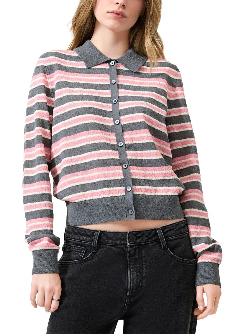 Q/S by s.Oliver: Strickjacke mit Polokragen und Streifenmuster