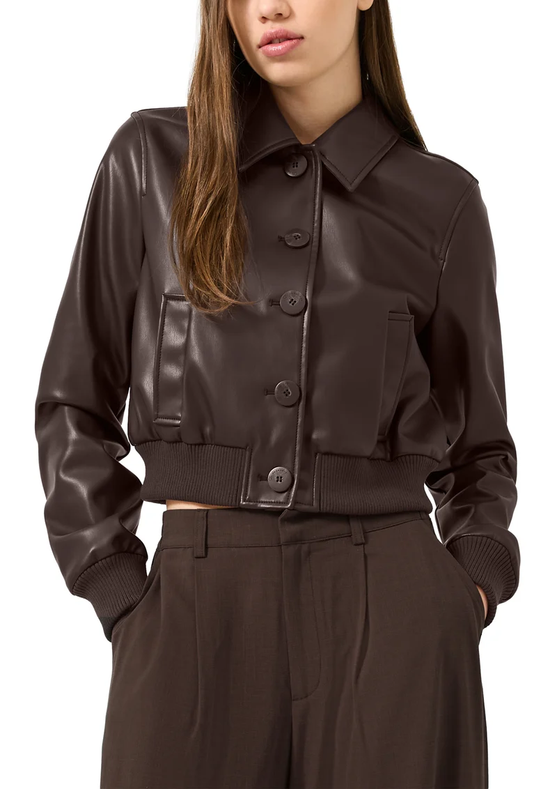Q/S by s.Oliver Jacke in Leder-Optik mit Hemdkragen und Rippbündchen