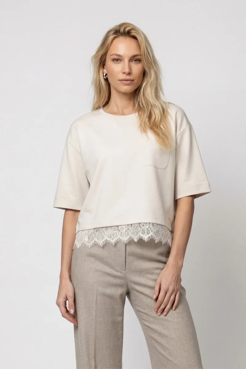 Viskose-Sweatshirt mit Spitzen-Detail