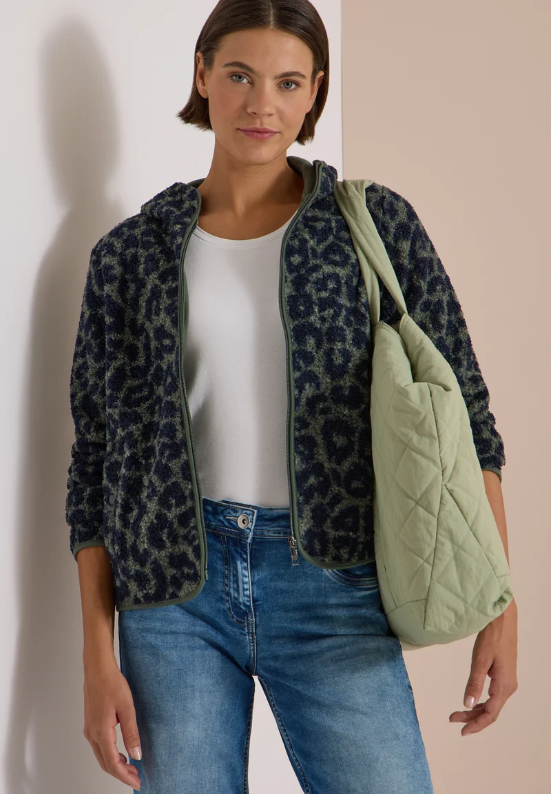Teddy-Jacke mit Kapuze und Leo-Muster