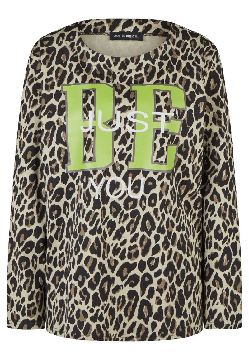 Sweatshirt mit Leo-Print und Wording-Motiv