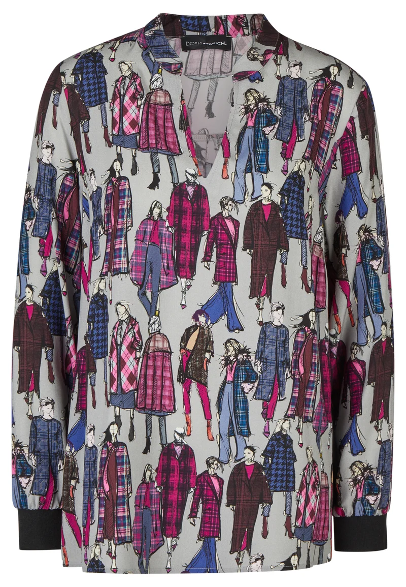 Bluse mit Motivprint und breiten Bündchen