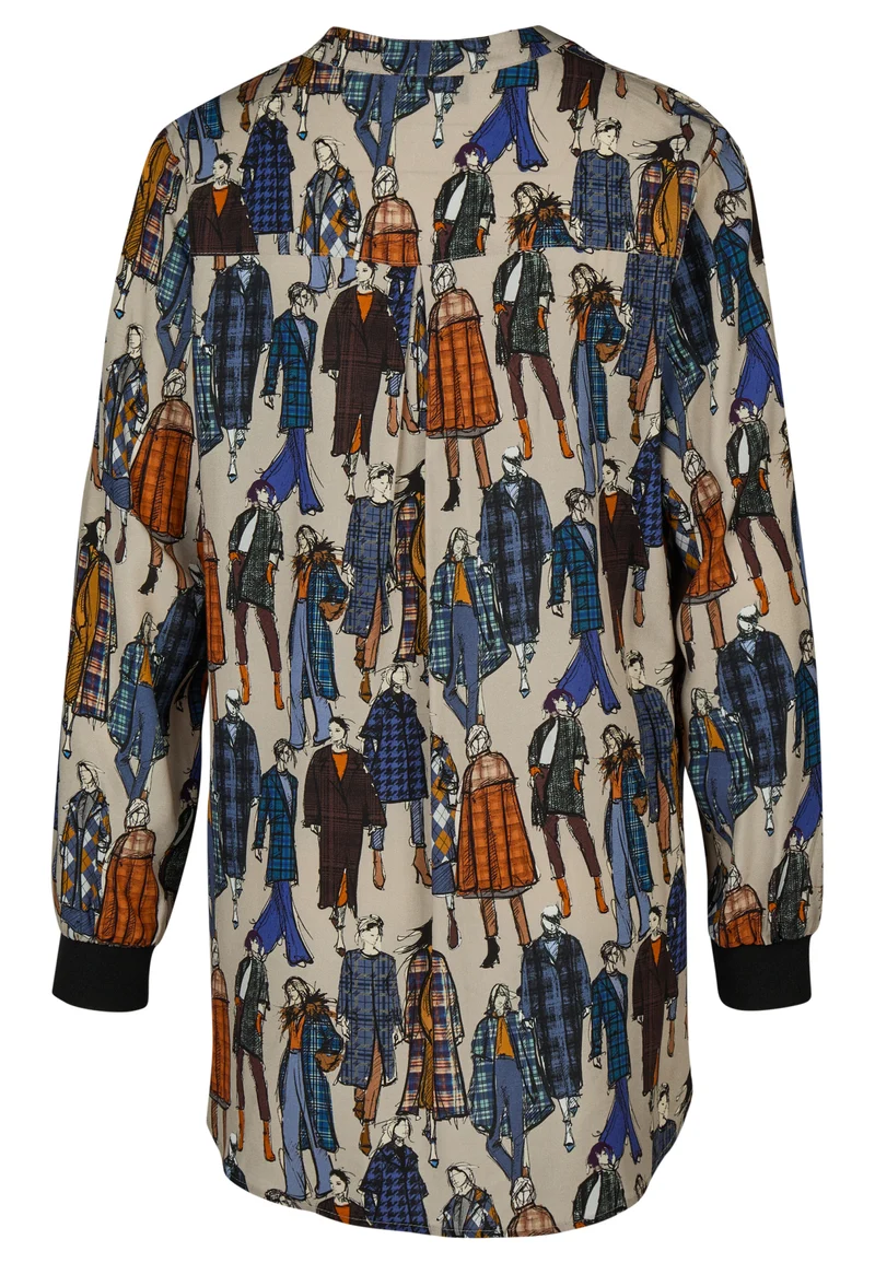 Bluse mit Motivprint und breiten Bündchen