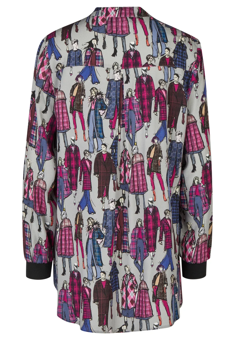 Bluse mit Motivprint und breiten Bündchen
