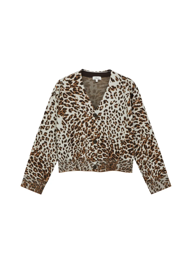 Feinstrickjacke mit Leo-Jacquardmuster
