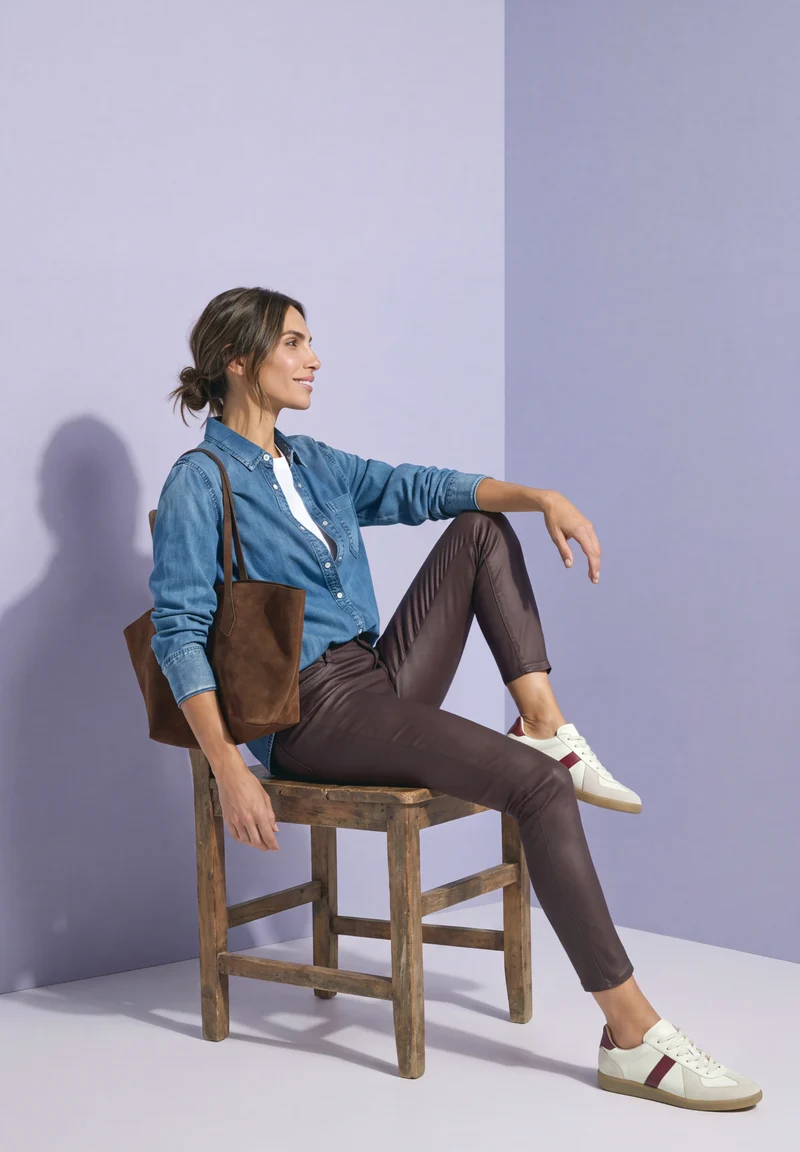 YORK Slim Leg Hose in Leder-Optik