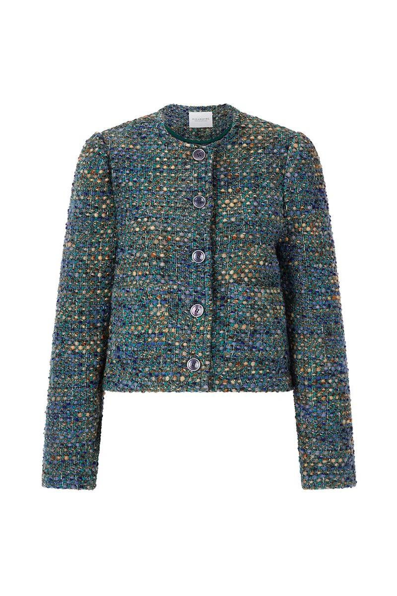 Bouclé-Wollblazer mit Kontrasteinfassung