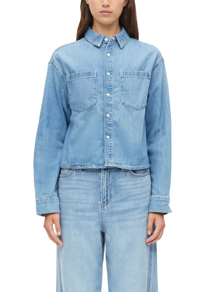 s.Oliver verkürzte Bluse aus Baumwoll-Denim mit Hemdkragen