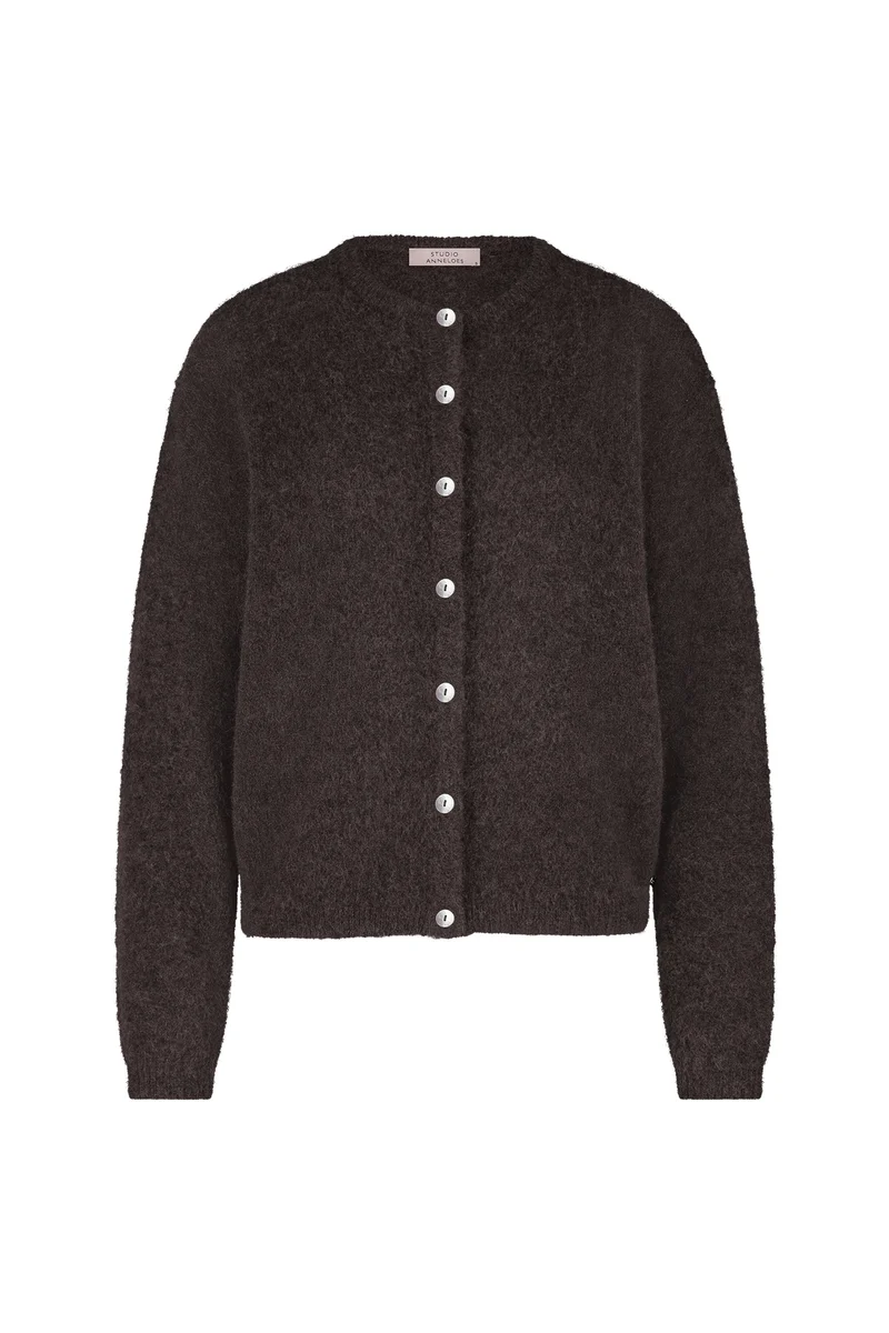 Mohair-Strickjacke mit Rundhalsausschnitt