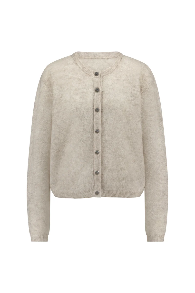 Mohair-Strickjacke mit Rundhalsausschnitt