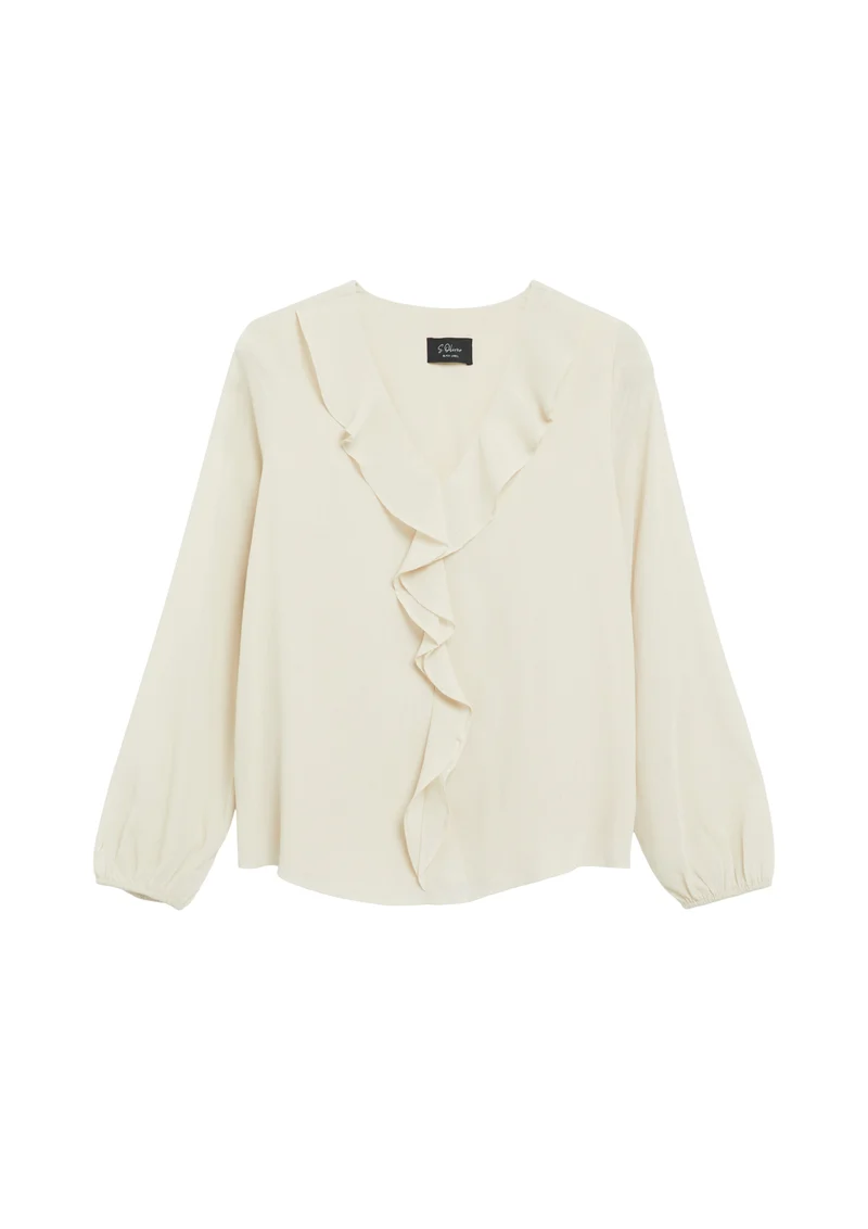 Crêpe-Bluse mit V-Ausschnitt und Volants