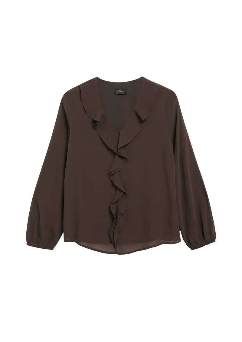 Crêpe-Bluse mit V-Ausschnitt und Volants