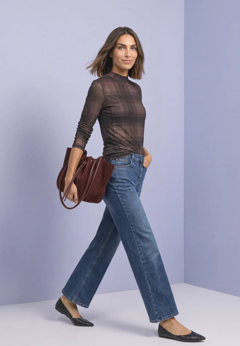 Mesh-Shirt mit Innentop und Print