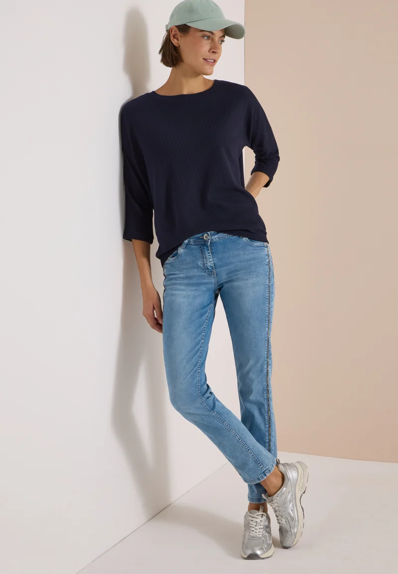 3/4-Arm Shirt mit Waffelstruktur