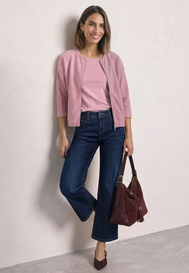 Jacke mit Rundhals in Cord-Optik