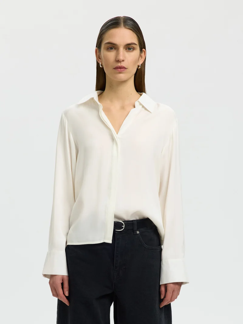 SLWJONNA Damenbluse mit weitem Ärmel und Knopfleiste