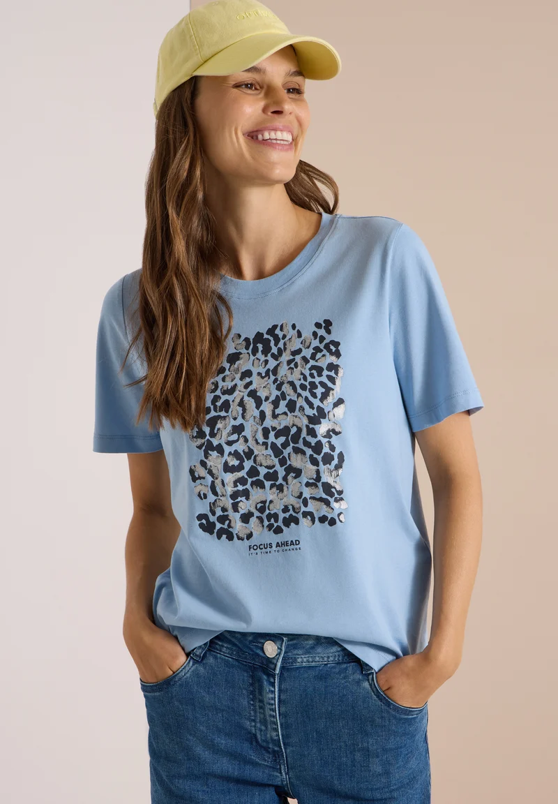 T-Shirt mit Leo-Print und Foliendetails