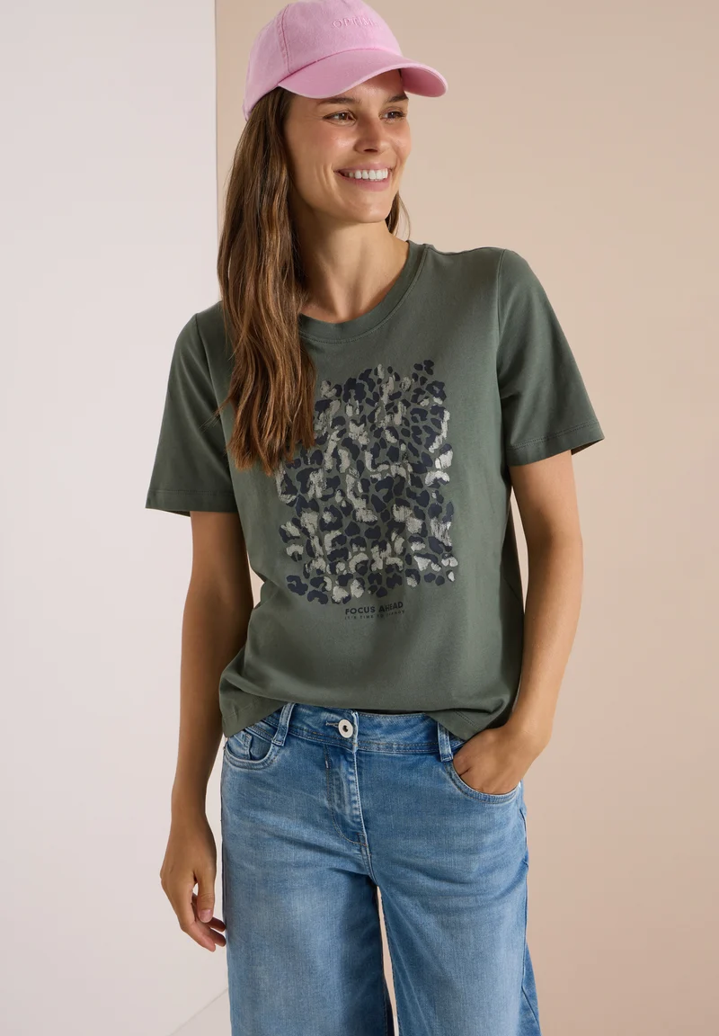 T-Shirt mit Leo-Print und Foliendetails