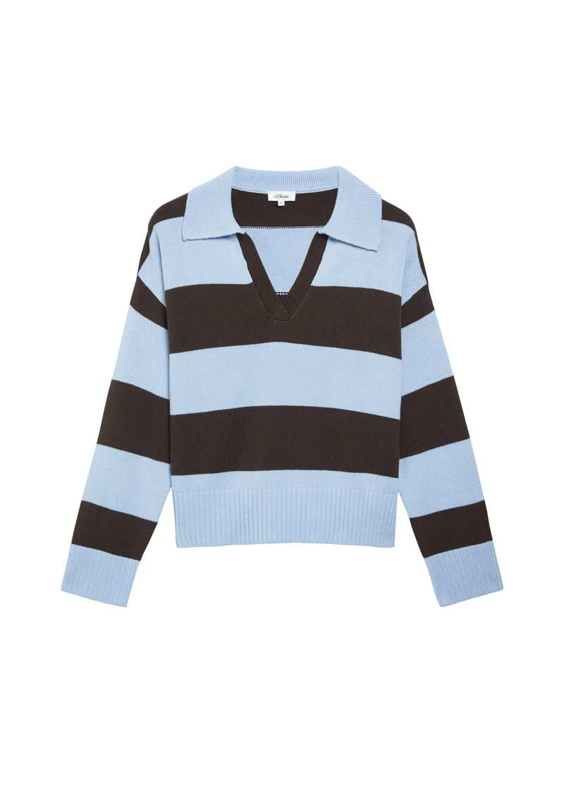 Gestreiftes Strick-Poloshirt in Regular Fit