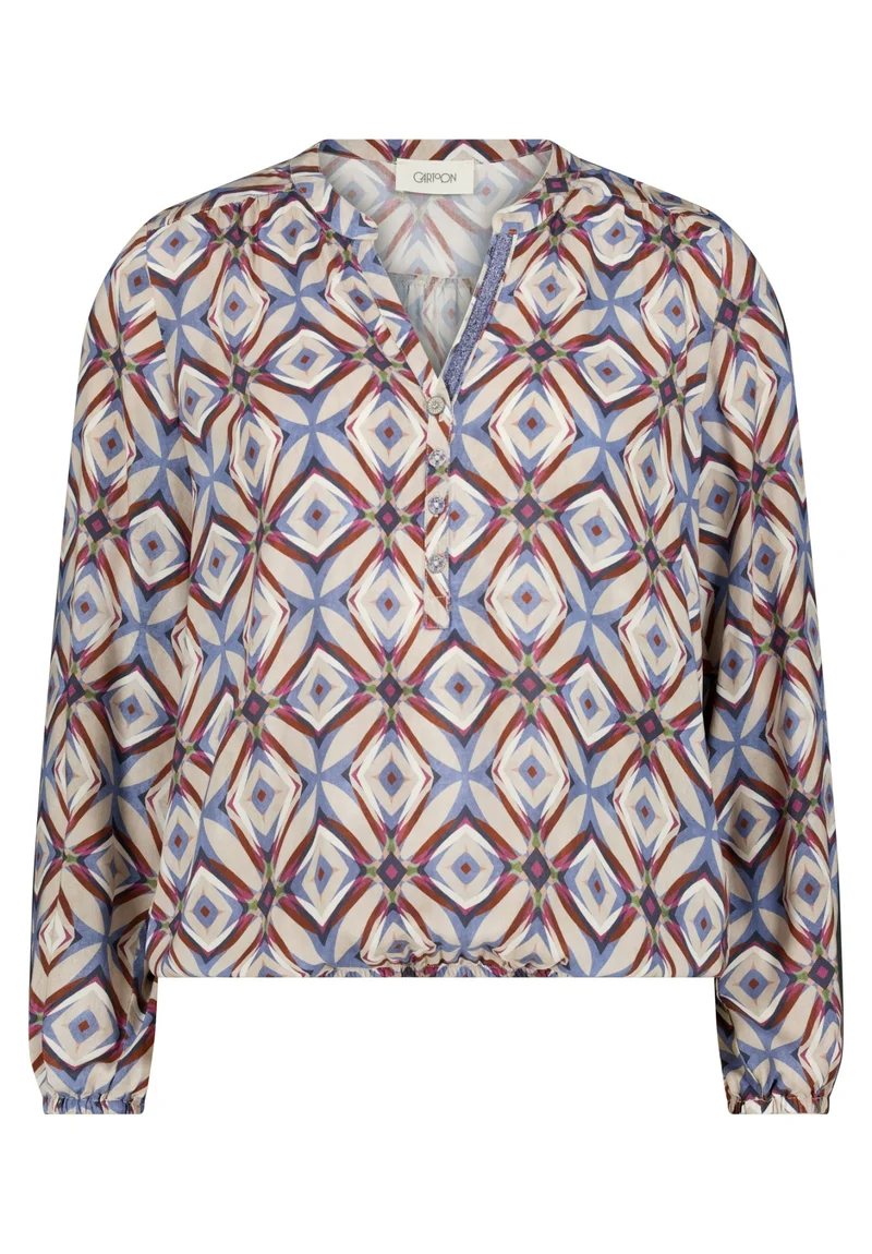 Casual-Bluse mit grafischem Muster und V-Ausschnitt