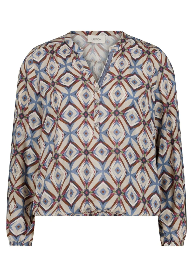 Casual-Bluse mit grafischem Muster und V-Ausschnitt