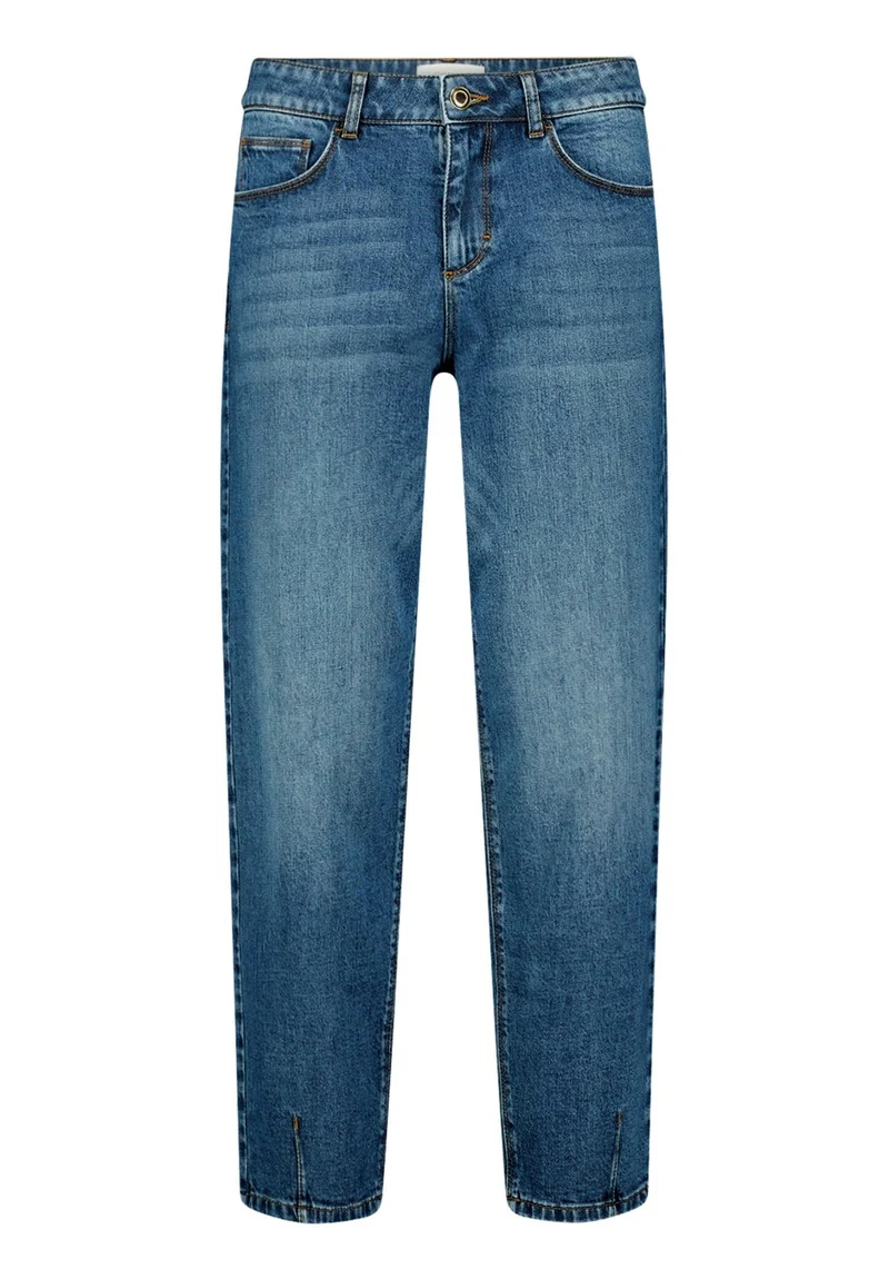 Barrel-Jeans mit Used-Waschung und Mid Waist