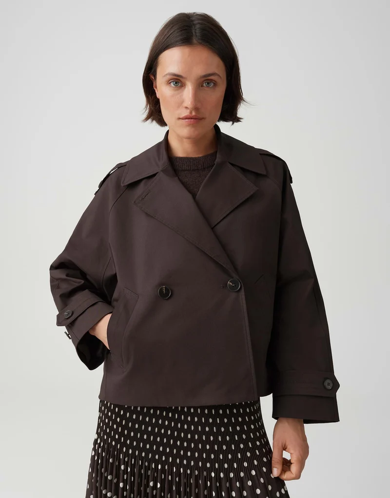 HAWENI Kurze Trenchjacke mit doppelreihiger Knopfleiste