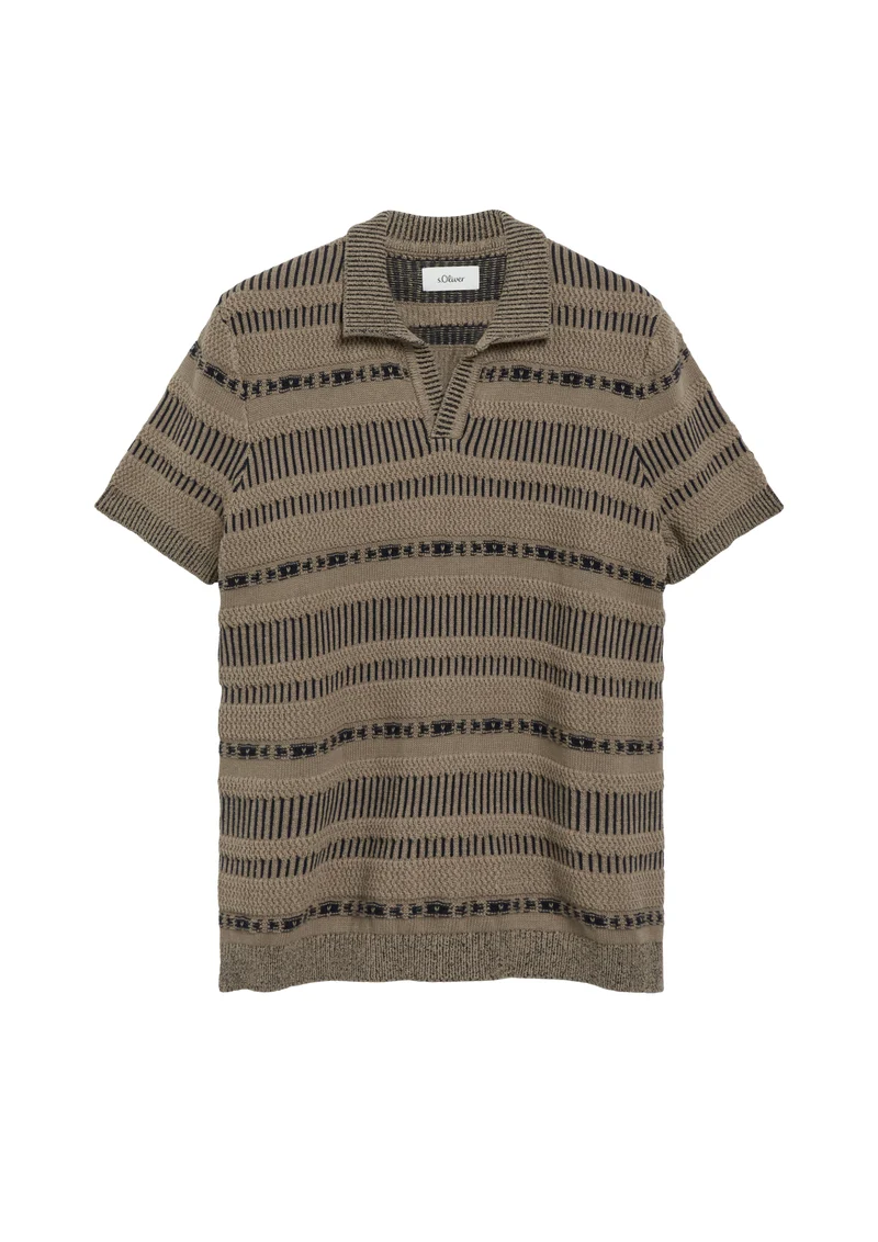 s.Oliver Strickpolo mit Jacquard-Ringeln und Polokragen