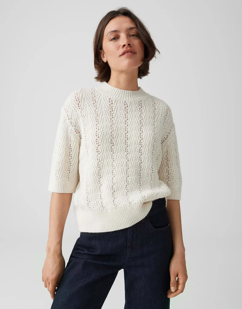 PUDY Kurzarmpullover mit Ajourstrickmuster