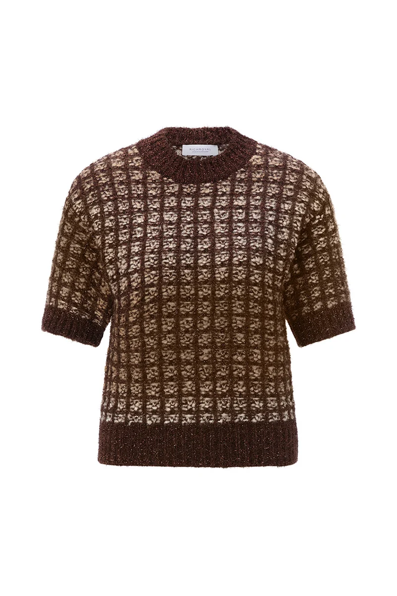 Boxy-Strickpullover mit Gitterstruktur und Metallic-Schimmer