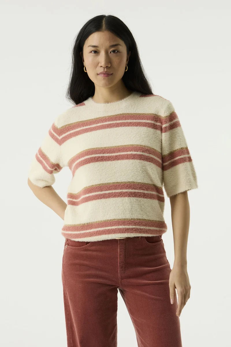 GESTREIFTER KURZARMPULLOVER MIT GLITZER