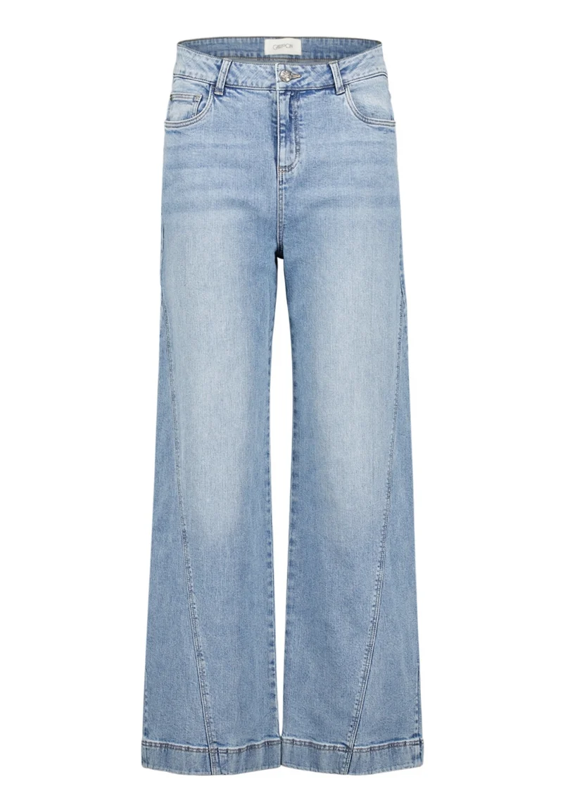 Wide Leg Jeans mit Teilungsnaht und Used-Waschung
