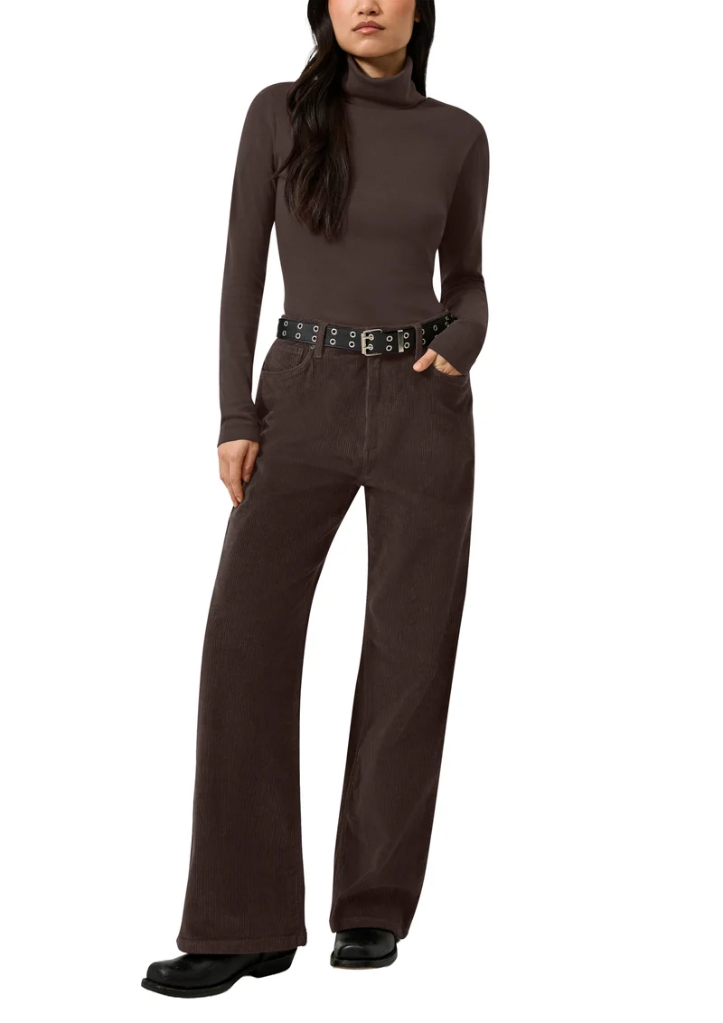 Cordhose mit Wide Leg und mittlerer Bundhöhe