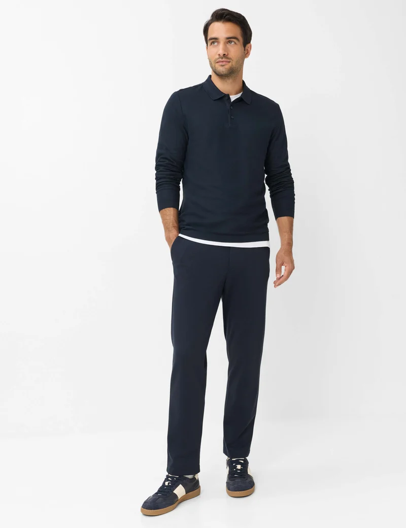 BRAX Princeton Langarm-Poloshirt aus Baumwoll-Modal-Mix