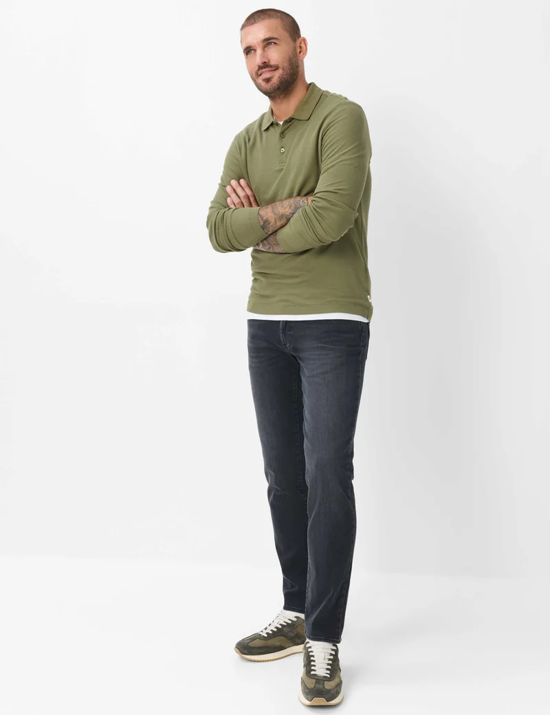 BRAX Princeton Langarm-Poloshirt aus Baumwoll-Modal-Mix