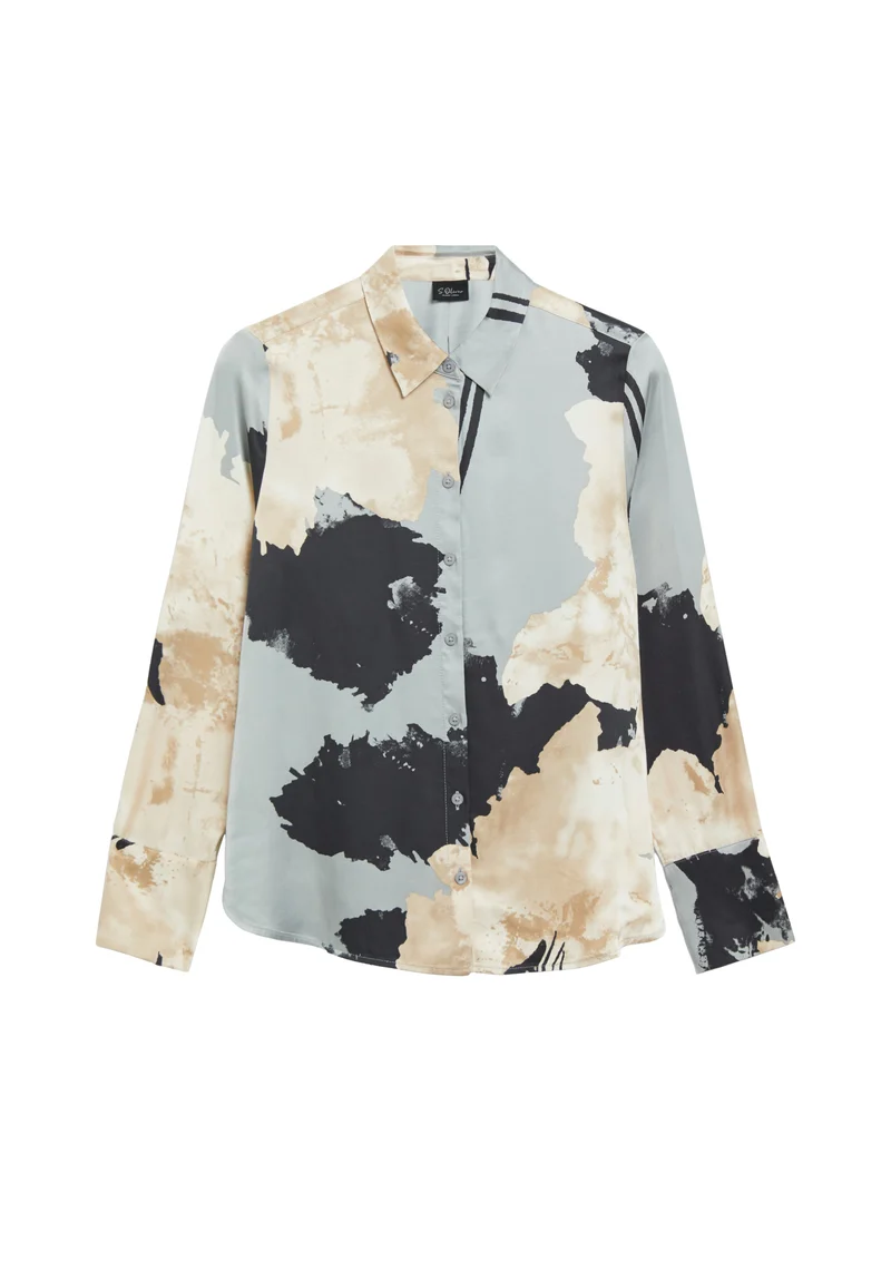 Bedruckte Satinbluse mit Hemdkragen