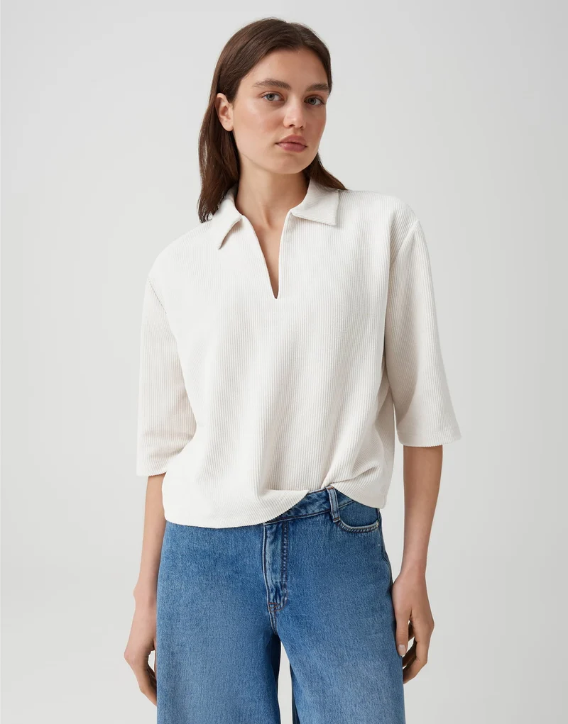Gicky Polo-Sweat aus Cord mit 3/4-Arm