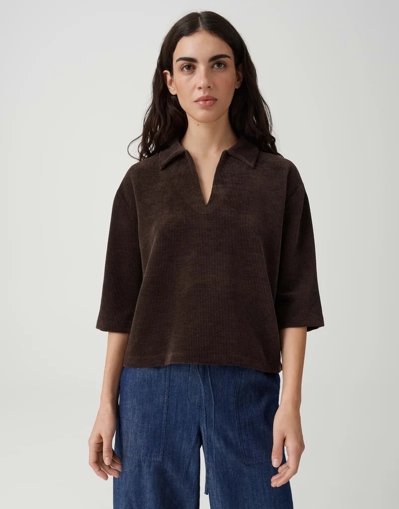 Gicky Polo-Sweat aus Cord mit 3/4-Arm