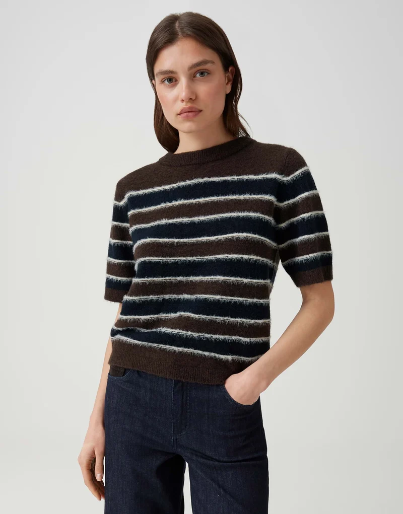 PIMOTA STRIPE Kurzarmpullover mit Streifen und Effektgarn