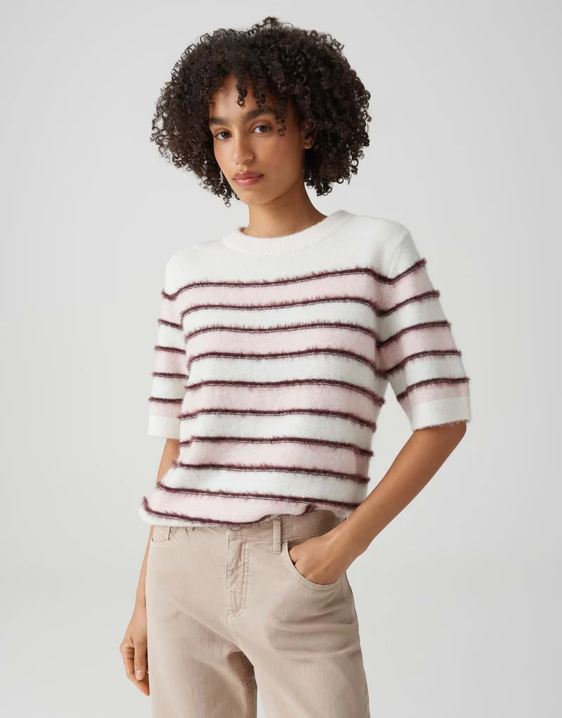 PIMOTA STRIPE Kurzarmpullover mit Streifen und Effektgarn