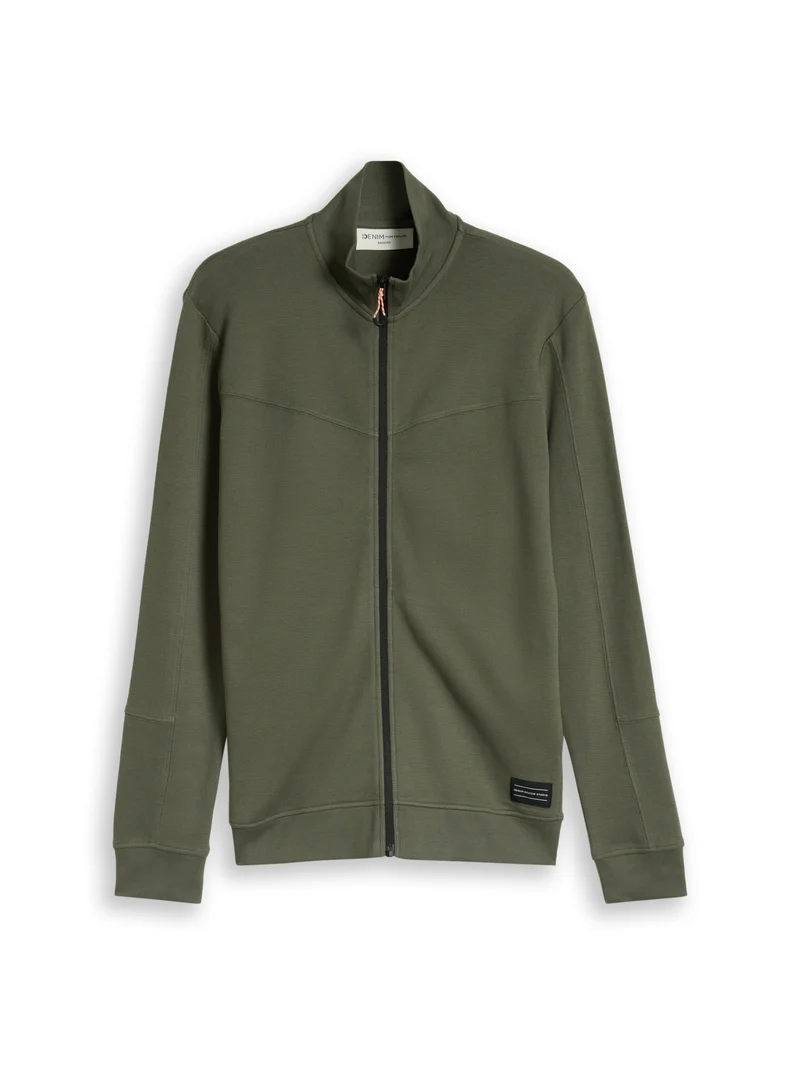 Sweatjacke mit Stehkragen und Rippdetails