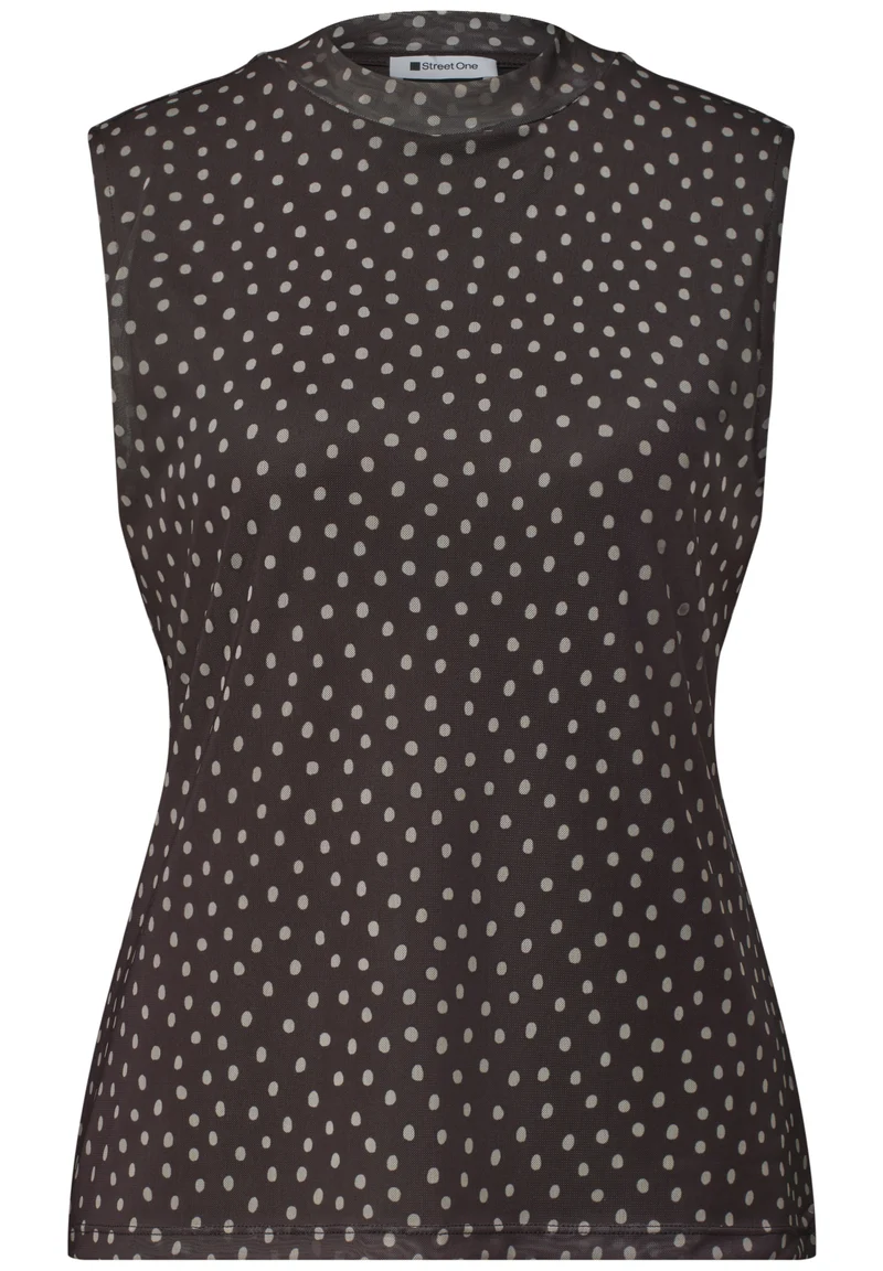 Turtle Neck Top aus Mesh mit Print