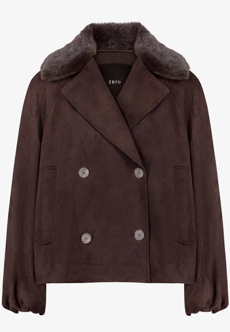Velourslederjacke mit Kunstfellkragen