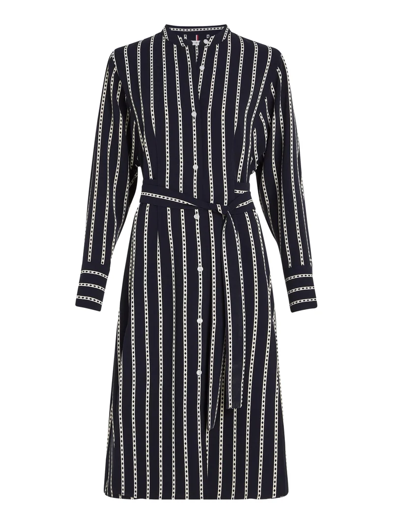 Midi Hemdblusenkleid mit Argyle Streifenmuster