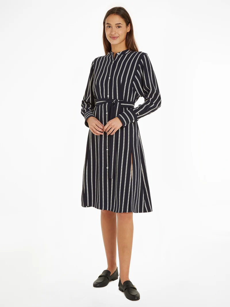 Midi Hemdblusenkleid mit Argyle Streifenmuster