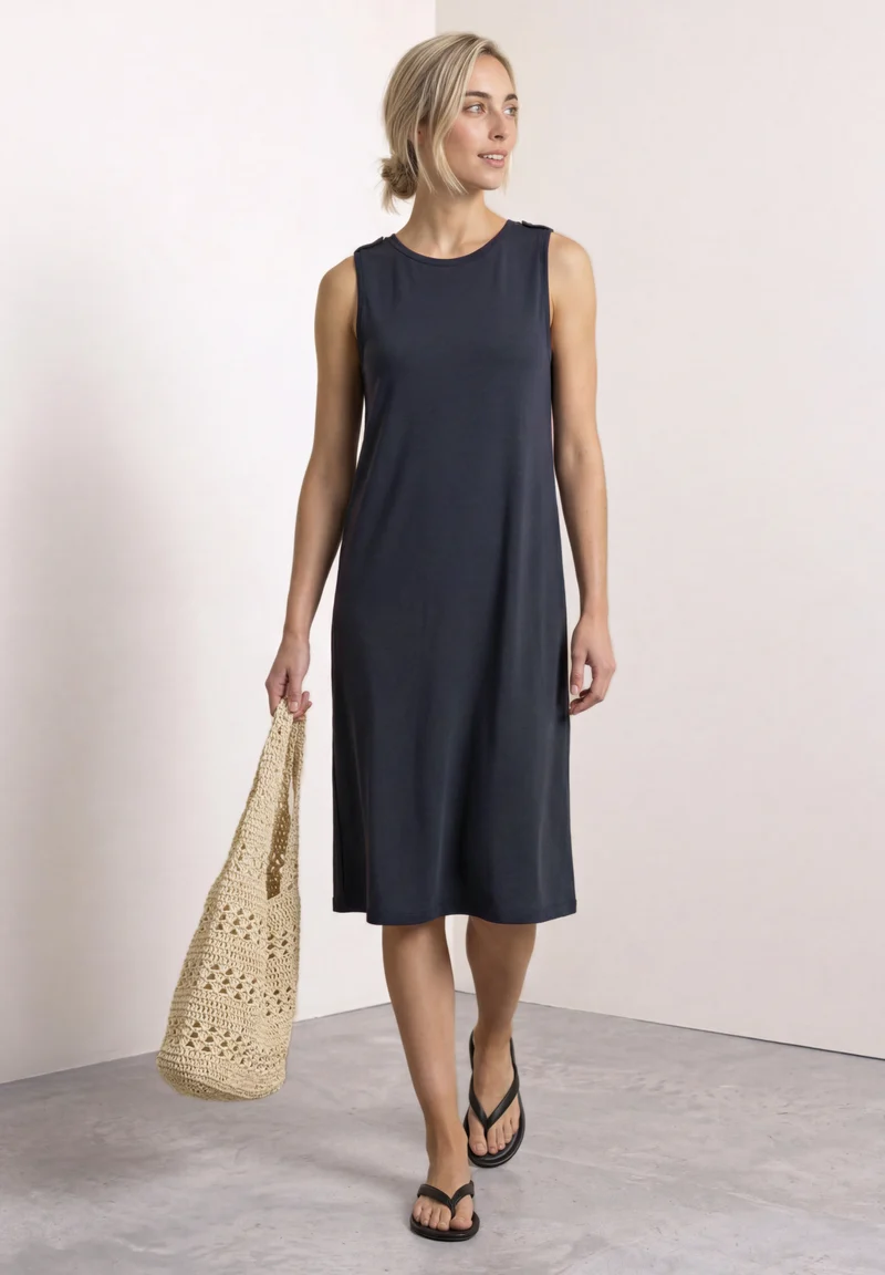 Jerseykleid mit Rundhals und Knopfdetail