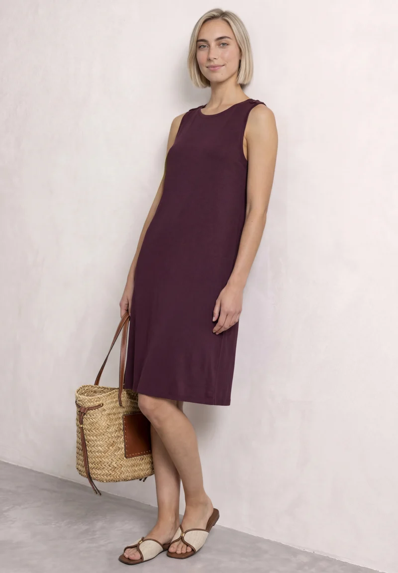 Jerseykleid mit Rundhals und Knopfdetail