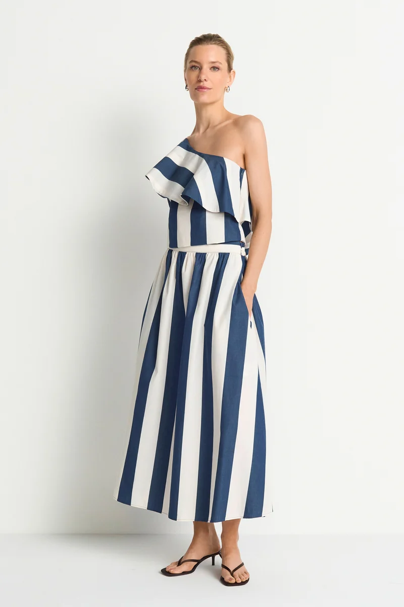 Cotton Striped Midi Skirt