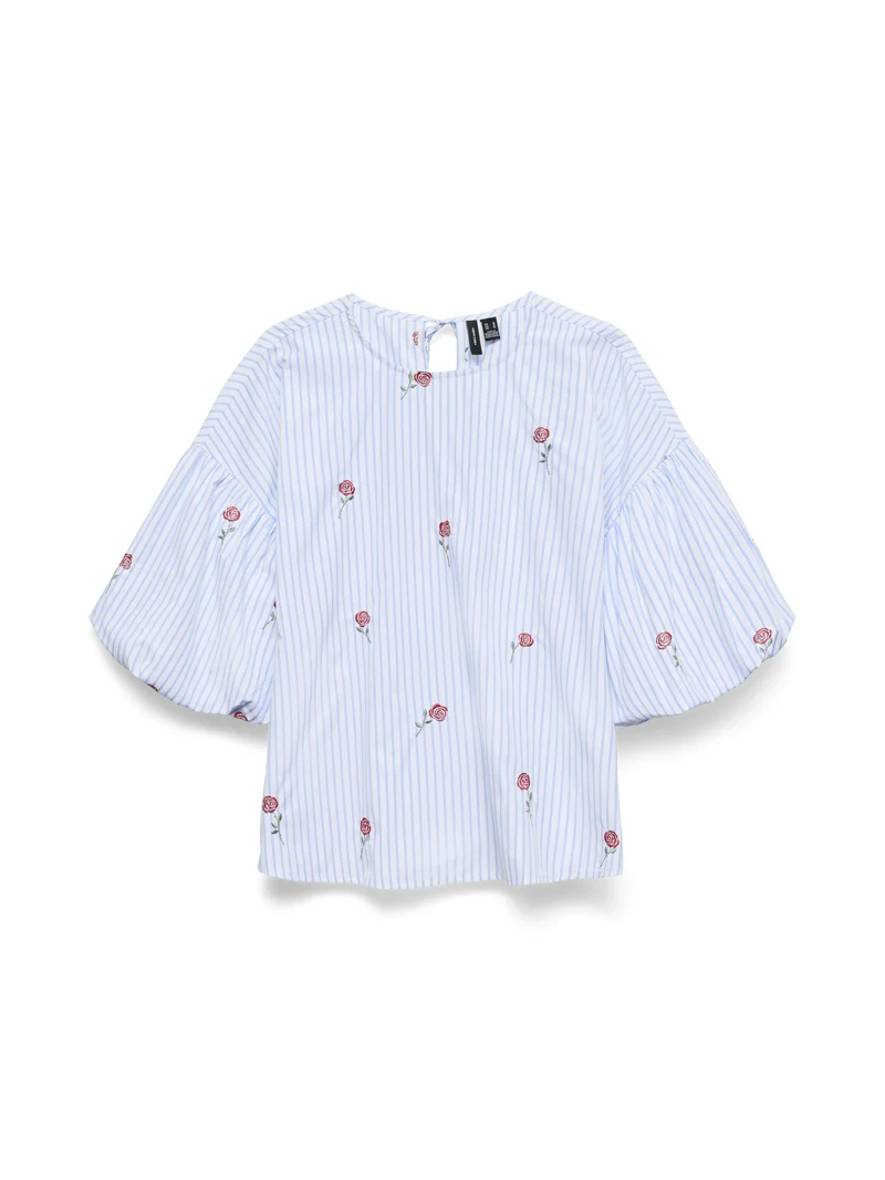 Weites Crinkle-Top mit Blumenstickerei