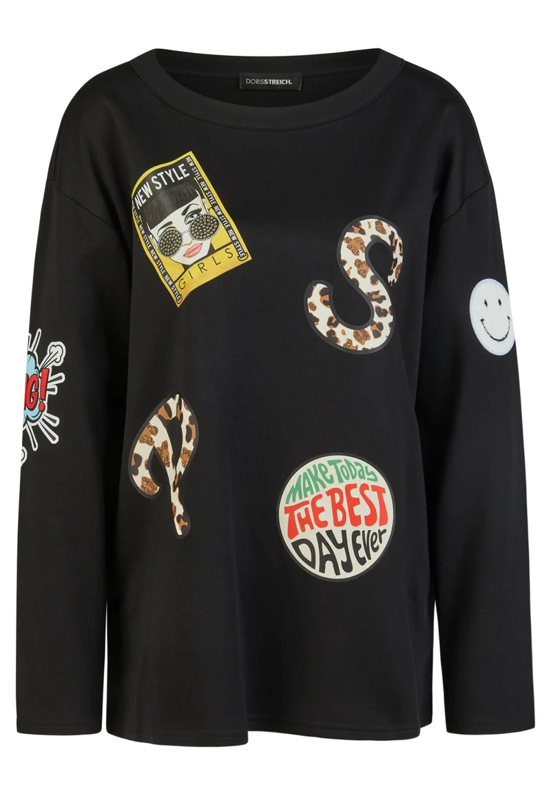 Sweatshirt mit Retro-Badges und Punto-di-Roma-Wirkware